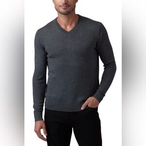 Raffi Dark Gray V-Neck Sweater for Men 100% Extra Fine Merino‎ Wool SZ L CA30427